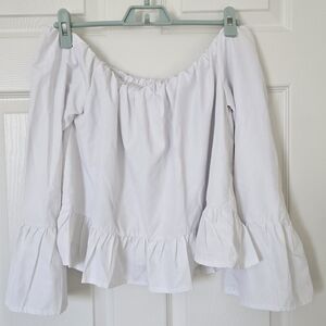 Off Shoulder Peplum Sleeve Top - White Size L